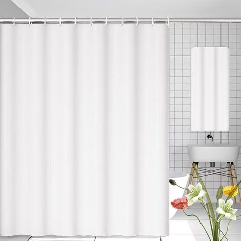 Rideau Douche Anti Moisissure, 180 X 200 Cm Weiß, Mit 12 Häkeln, Ohne Percage, Wasserundurchlässiges Peva-gewebe, Maschinenwaschbar
