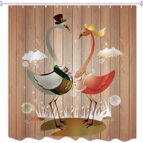 Paar Oiseaux Planches En Bois Plancher Imprimer Rideaux De Bain Résistant À La Moisissure Imperméable À L'Eau Pour Accessories180x180 Cm