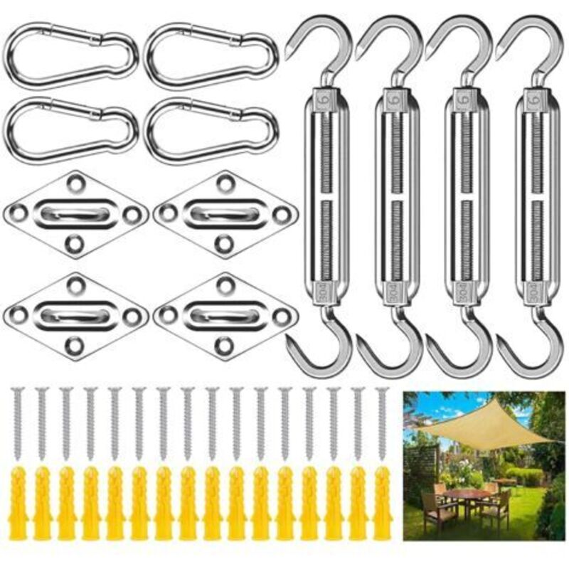 Pr-kit Für Die Voile-befestigung, 44-teiliges Kit Zur Montage Der Voile-befestigung, Acier Inoxydable 304 Kit Zubehör Für Die Materialfixierung, Kit Zur Fixierung Für Den Voile-garten Für Den Garten