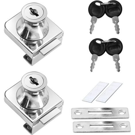 2 Stück Zinklegierung Glastürschloss Schrank Vitrine Türschloss, Rostfreies Schrankschloss Türschloss, Für 5-12 Mm Glastür Ohne Bohren