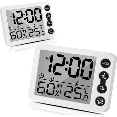 Innentemperatur- Und Hygrometer-thermometer, Elektronisches Multifunktions-thermo-hygrometer, Lcd-display, Präziser Luftfeuchtigkeitsmesser Mit Réveil Pour La Maison, La Chambre De Bébé, Lot De 2-
