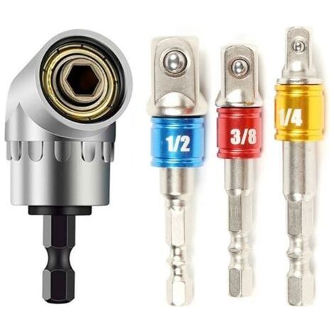 1 Stück Rechtwinkliger Bohrer Und 3 Stück Stecknussadapter 1/2 "3/8" 1/4 "winkelantriebssatz 105-grad-schraubendreher Magnetischer Schnellwechsel-bohrmaschinenzugang
