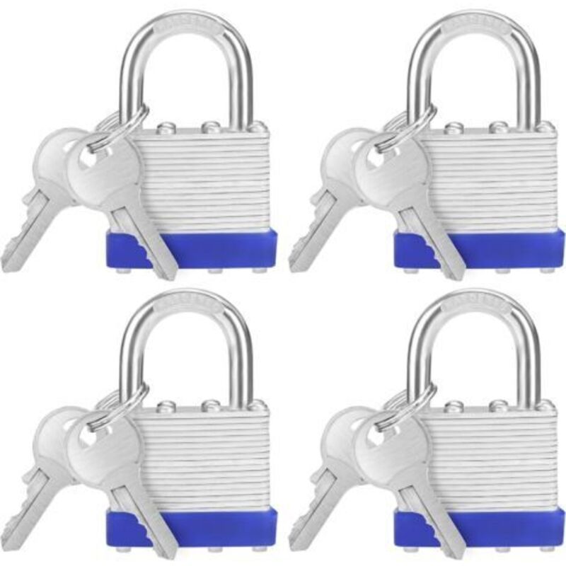 Pr Cadenas Clé En Acier Laminé Robuste Mit 2 Cles (lot Von 4) – Anse De 6 Mm – 6,4 X 4,2 X 2,4 Cm – Cadenas Exterieur/intérieur Résistant Aux Intempéries Pour Garages Et Casiers
