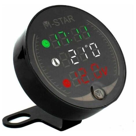 Voltmeter Atv Moto 4 En 1 + Elektronische Uhr + Thermometer, Xu-messung + Chronometer Spannungsprüfer Mit Led-anzeige, Schwarz