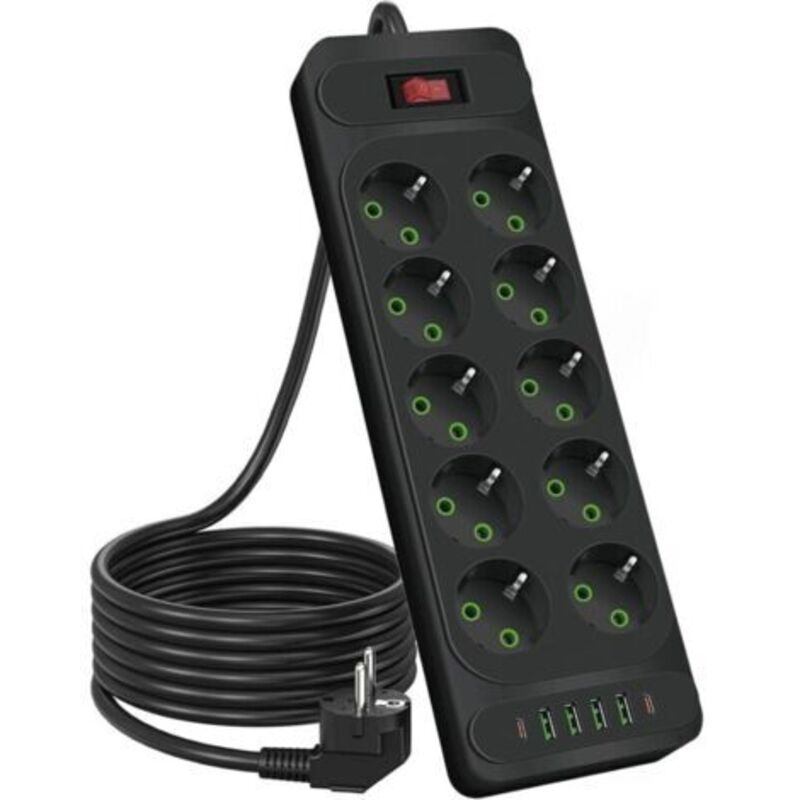 Pro Multiprise 10 Preise 2500 W Mit Unterbrecher, 1,8 M Länge, Für Smartphones Und Tablets, Schwarz