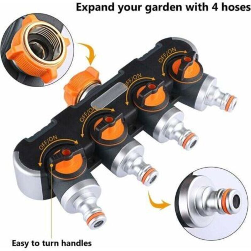 Pr Arrosage Distributeur 4 Voies, Repartiteur Arrosage De Tuyau, Débit D'Eau Réglable Et Verrouillable, Distributeur Pour L'Irrigation Du Jardin (fil European 3/4)