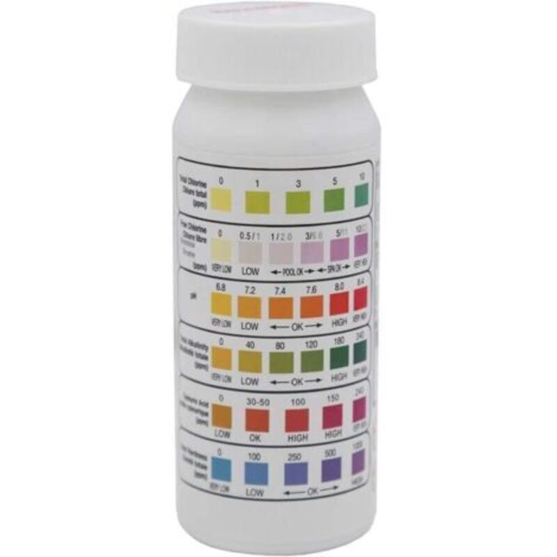 6-in-1-schwimmbad-teststreifen – Gesamtchlor, Freies Chlor, Ph-wert, Alkalität, Cyanursäure, Härteanalyse – 50 Stück – 50 Stück