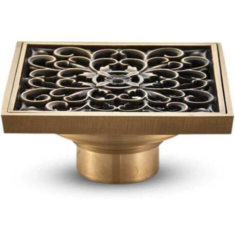 Pr Drain De Plancher De Salle De Bain En Laiton - Anciennes Drain De Douche Carré Unique Fleur Sculptée Pour Toilettes Jardin 10 10 Cm