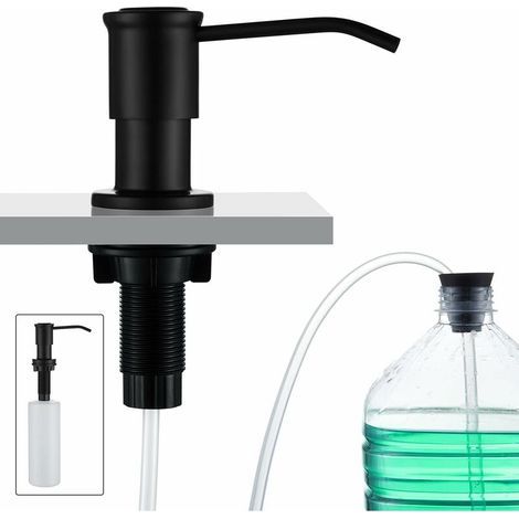 Memkey – Distributeur De Savon Encastrable Black – Kapazität 500 Ml – Tuyau-silikon 1,0 M – Edelstahl Und Kunststoff Pe – Schnelle Installation