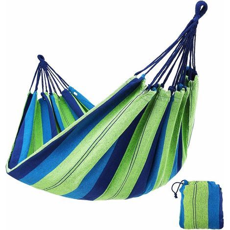 Hamac De Camping En Coton De Jardin Simple/double En Plein Air, Ideal Für Le Camping, Les Jardins Und Les Voyages (blau, 190 Cm, 150 Cm)