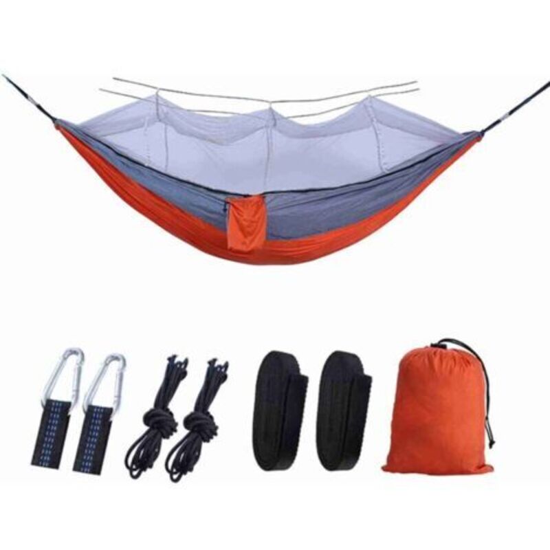 Schneller Automatischer Hamac Mit Moustique Tragbarer Hamac Für Camping Im Freien Hamac Aus Nylon Mit Anti-rückschlagfunktion, 260 X 140 Cm, Orange Und Grau