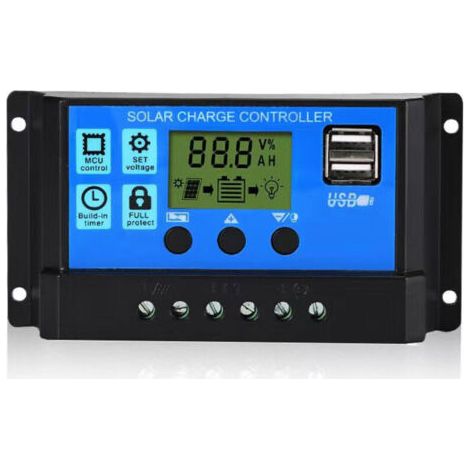 Pwm-solarpanel-laderegler, 12 V/24 V, 20 A, Lcd-display, Dual-usb-anschluss
