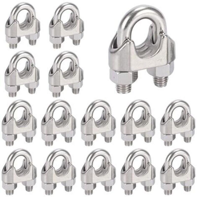 16 Stück M6 Stahlkabelbinder, 304 Edelstahl-kabelbinder U-bolzen-drahtkabelclip, Für 6 Mm Stahldrahtseil, Seil