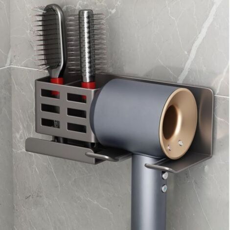 Support Seche Cheveux Mit Rangement Porte Seche Cheveux Mural En Aluminium Support Sèche Cheveux Sans Perçage Support Séchoir À Cheveux Pour Toilette Salle De Bain Salon Coiffeur Hôtel,