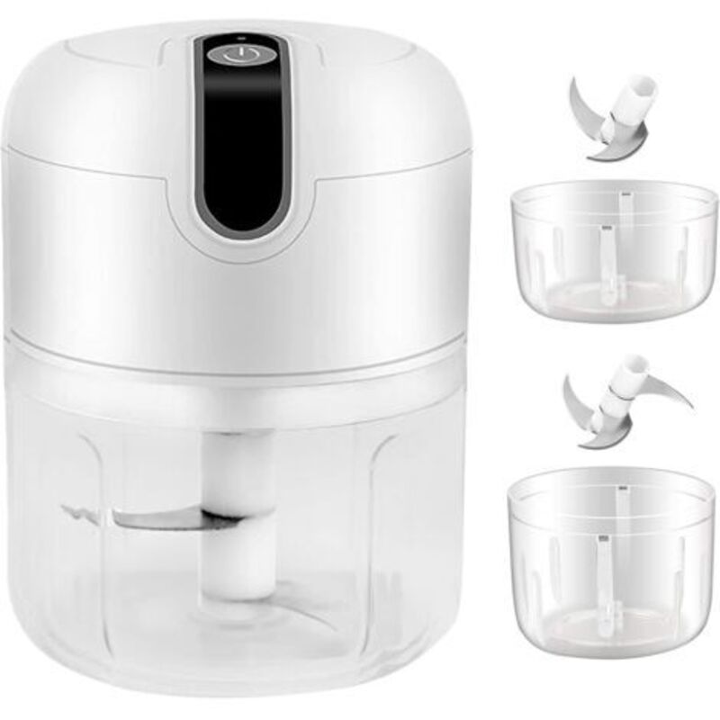 Pr Mini Hachoir Électrique, 250ml&100ml Hachoir À Viande Électrique Sans Fil, Mixer Tragbarer Cuisine Hachoir À Électrique Mit Lame De Hachoir Légume Pour Aliments Pour Bébé,viande,ail (blanc)