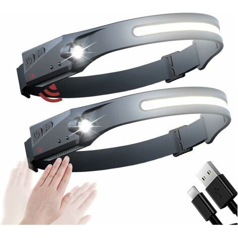 Stirnlampen, Sensor-scheinwerfer, Leistungsstarke Cob-xpe-stirnlampe Mit 4 Modi, Wiederaufladbar Über Usb, Led-lauflampe, Ipx4 Wasserdicht. Geeignet Zum Camping, Lesen, Wandern, Radfahren