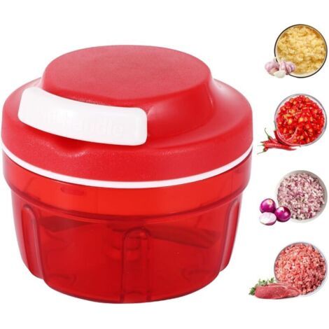 Manueller Zerkleinerer, Manueller Zwiebelschneider 300 Ml Mit Edelstahlklingen, Knoblauchzerkleinerer, Manuelle Küchenmaschine Für Chili/zwiebeln/gemüse/nüsse/obst/paprika/fleisch/knoblauch/püree (rot