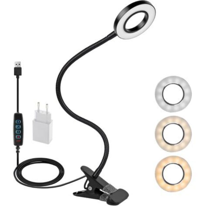 Led-leuchte, Flexibel Um 360° Drehbar – 3 Modi Und 10 Abstufungsstufen – Für Wohnzimmer, Schlafzimmer, Büro – 12 W – Ce-adapter – Schwarz [energieklasse F]