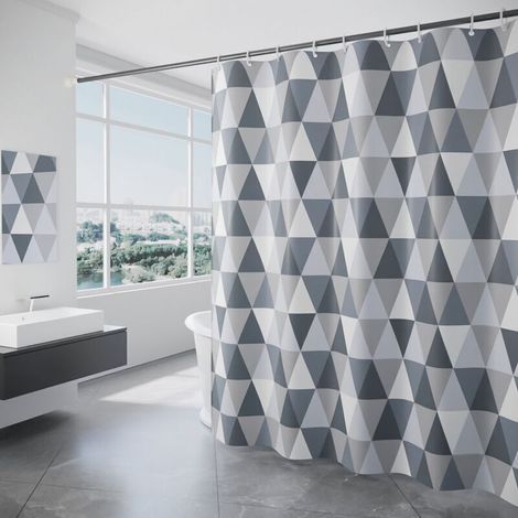 Rideau De Douche Aus Polyester 180 X 200 Cm, Wasserundurchlässig Und Rideau De Douche Anti-feuchtigkeit, Waschbar Rideau De Bain Motif Triangulaire