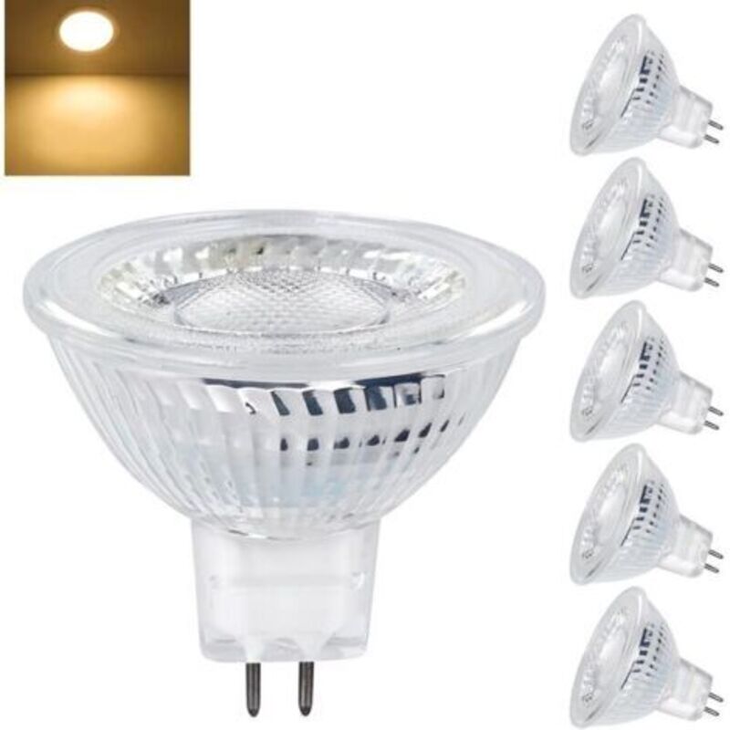 Pr Ampoules Led Gu5.3 Mr16 12v, 5w Äquivalent Zu 40w Halogenlampe, Weiß 2700k, 350lm, Ampoules Led Spot 12v, Faisceau Reflektorlampe Large 120° Nicht Dimmbar, 6er-pack [energieklasse