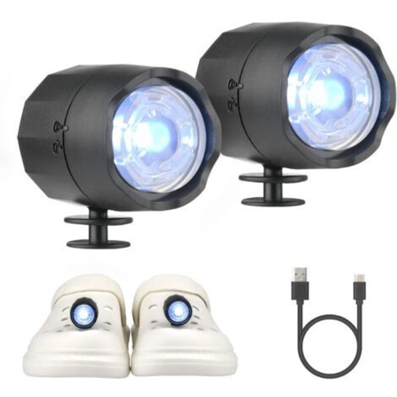 Pr Phare Pour Croc, 2 Stück Led-leuchten, Wasserdichte Schuhe, Ipx5-schuhe, Wasserdichte Leuchten Für Strandpromenade, Camping, Ladeleuchte Typ C, Praktisch Für Erwachsene Und Kinder (schwarz)