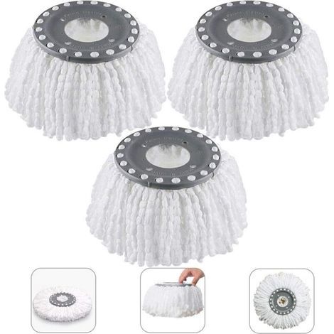 3 Stück Têtes Microfibre Balai, Moppköpfe, Für Balais Serpillère Rotatif 360° (durchmesser 16 Cm)
