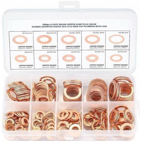 Packen Sie Metallische Rondellen Aus Cuivre-verbindungen, Bagues D'Étanchéité, Rondellenplatten Mit Boîte-sortiment, 200 Stück Für Étanchéité, Größe M5, M6, M8, M10, M12, M14.
