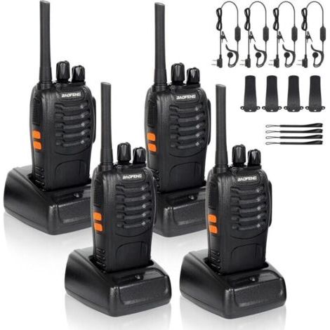 4 X Talkies/walkies, Radio Zu Zweit, 400–470 Mhz, Talkies/walkies Mit Original-emetteur, Ukw-radio, Tragbar, Wiederaufladbar, 16 Kanäle In Schwarz