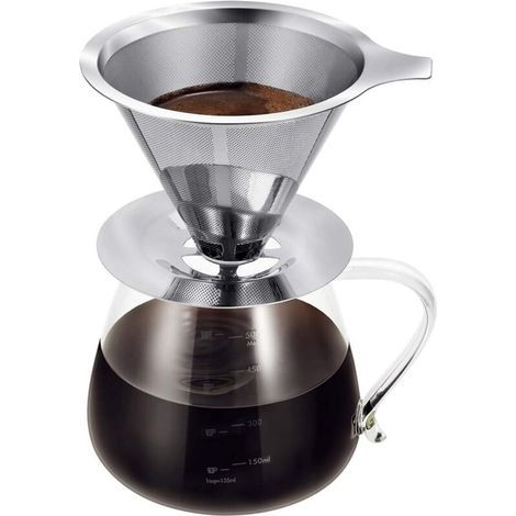 Tasse Mit Doppelfilter Aus Rostfreiem Stahl (basis Moyenne, Kaffeemaschine Nicht Im Lieferumfang Enthalten), Anti-rouille-filter Ohne Papier, Manueller Filter, Glas-kaffeemaschine, Kaffee-geschenk