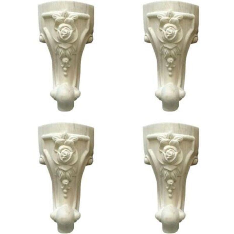 Pr 4 Pieds De Meuble Sculptés En Bois, 6 Pouces/15 Cm En Bois Massif Jambes De Meubles, Table Meubles Jambe Canapé Pieds, Style European Sculpture Sur Bois Coin Applique Meubles Décor