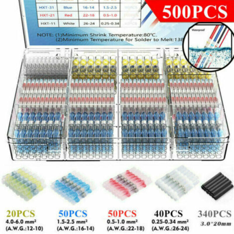 Pr 500pcs Cosses Electriques Souder Gaine Thermoretractable, Thermoretractables Souder Bout À Bout Seal Connecteurs Electriques Isolés Etanche Marine Marine Automobile Cuivre Treetalk