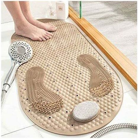Tapis De Douche Tapis Antidérapant Baignoire Tapis De Bain Antibactérien Tapis De Massage 40x80cm Mit Meulage Pierre, Ventouses Et Trous De Drainage, Beige-