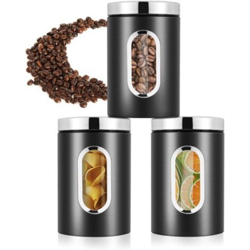 Pot À Café Hermétique Inoxydable, Lot De 3 Bocaux Hermétiques Alimentaires Avec Fenêtre, Boite De Rangement Cuisine