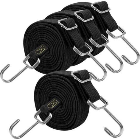 Elastische, Verstellbare Schwarze Kautschuk-sangles Mit Häkelarbeit, Xu, 300 Cm Lang, Bagages, Barres De Toit, Bâches, Chargement Mobile, Camps, Bâches, Lot De 4