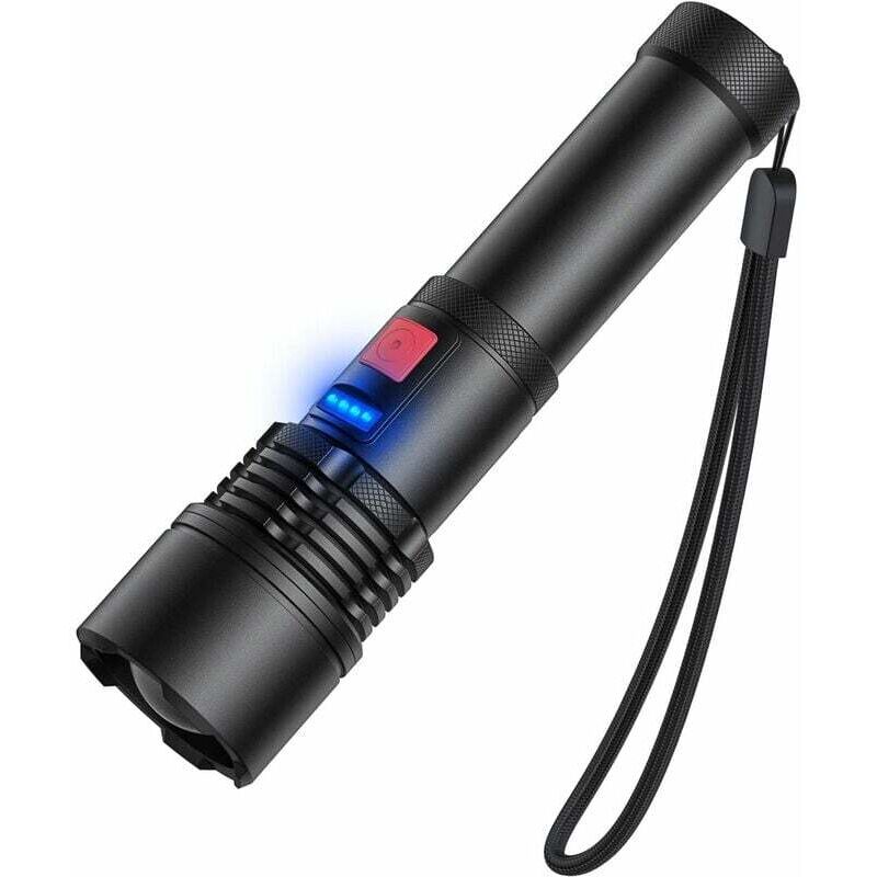 Lampe De Poche Led Wiederaufladbar 3000 Lumen, Lampe De Torche Zoomable, Torche Étanche Extérieur Pour Camping (batterie Wiederaufladbar Integriert)