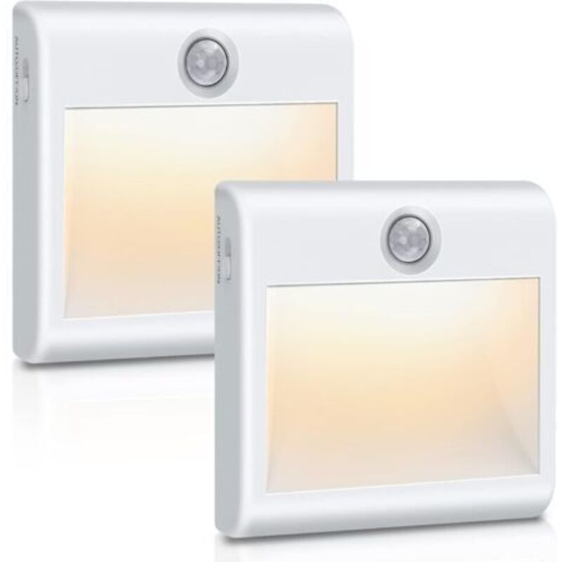 Pr Veilleuse Led [lot De 2], Lampe Detecteur De Mouvement Interieur, Alimenté Via Batterie Lampe De Placard Magnétique Adhésive Blanc Chaud Pour Couloir, Escalier, Cuisine, Penderie, Armoire