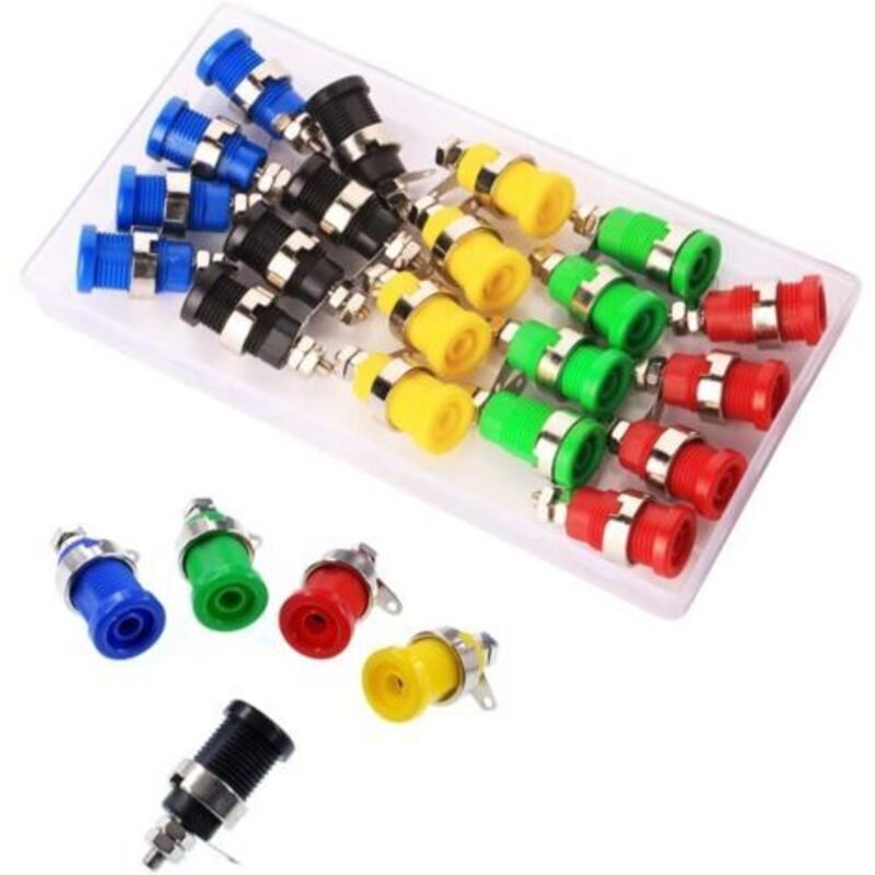 Packung Mit 20 4-mm-bananensteckerbuchsen, Bananensteckerbuchsen, 4-mm-sicherheitsbuchsen, Lautsprecher-buchsenklemmen, 5 Farben Rot/gelb/blau/grün/schwarz