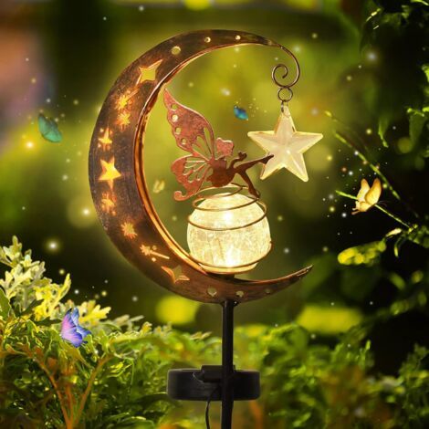 Solarlampen Im Garten In Form Eines Mondes – 2 Teile – Kugeln Aus Krakeliertem Glas – Einfache Installation – Automatische Nachtbeleuchtung – Yoyo