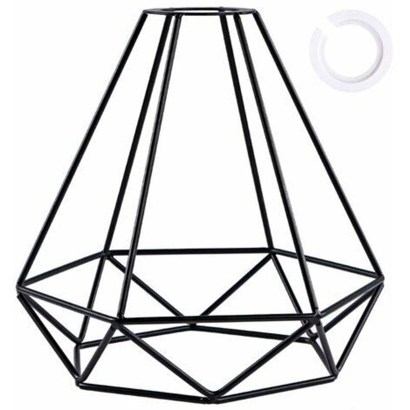 Lampenschirm Aus Schwarzem Metall – Diamantkäfigform – Abmessungen 20 X 20 X 19 Cm – Für Standardbeleuchtungskörper – Einfache Installation