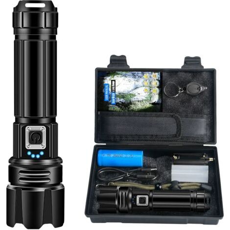 Ultra-starke Led-taschenlampe, 3.000 Lumen, Wiederaufladbar, Ipx4-schutz, Takt-taschenlampe Mit Led P70, 5 Modi, Zoombar, Für Camping, Wandern Und Dringlichkeit (inkl. Akku)