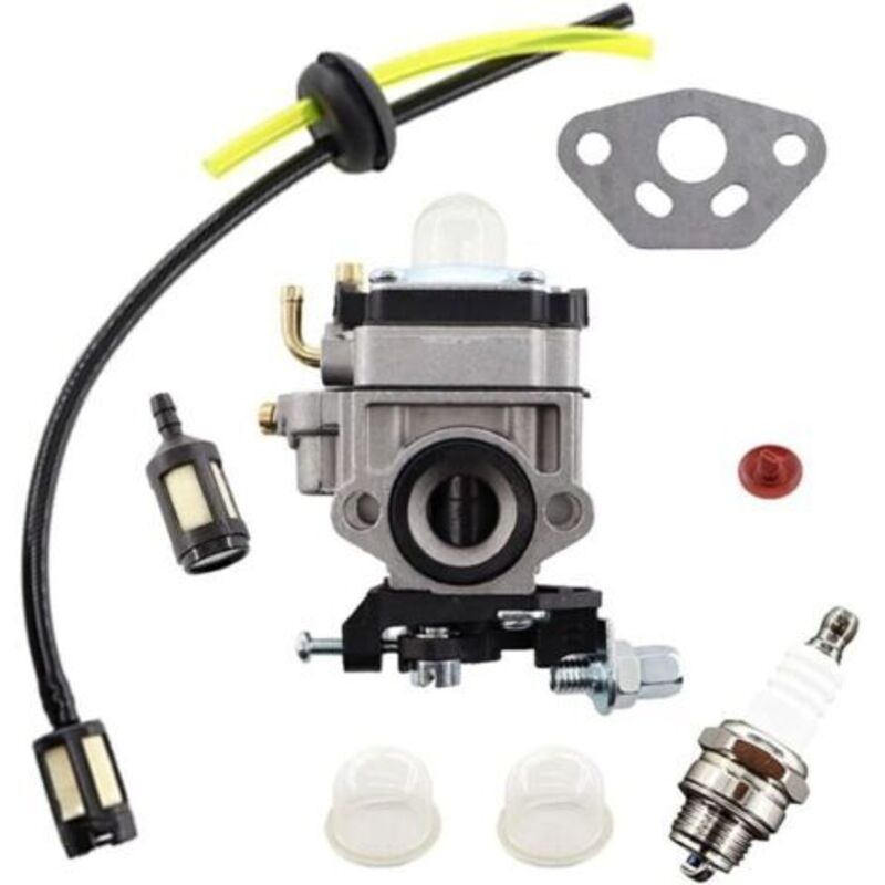 9-in-1-vergaser Für Motorsense Mit 52 Cm³, 49 Cm³ Und 43 Cm³, Vergasersatz + Dichtung + Primerpumpe + Satz Kraftstofffilterschlauch + Ventil + Zündkerze + Zusätzlicher Kraftstofffilter