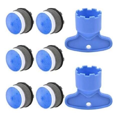 Eingebaute Luftsprudler, 6 Stück [6+2] (16 G), Luftsprudler, Küche, Badezimmer, Düse, Kunststoff-spülbecken-wasserhahn-luftsprudler, Wassersparend, Mit 2 Griffen, Blau