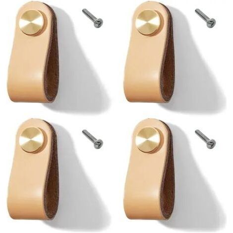 4er-pack Möbelgriffe Aus Leder Für Ledergriffe, Küchenschränke, Kleiderschränke (beige, Einzelloch)