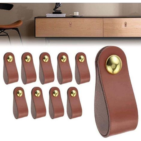 10 Poignées De Meuble En Cuir Pour Porte Armoire Cuisine Avec Vis