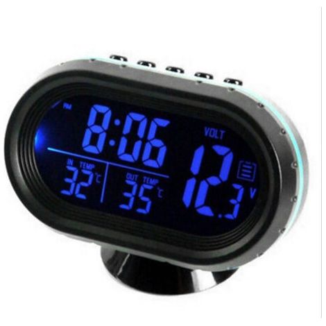 Auto-thermometer, Digitaluhr, Dc 12 V, Kfz-uhr, Led, Leuchtend, Auto, Dual-temperaturanzeige, Voltmeter, Spannungsprüfer, Blau,