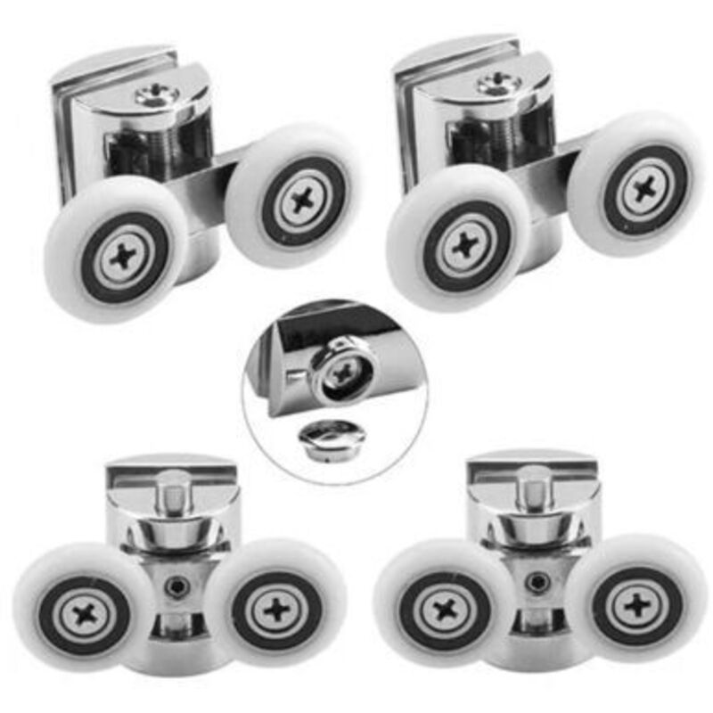 4er-pack Doppel-schiebetürrollen Für Die Dusche – 23 Mm Räder Aus Zinklegierung – Edelstahllager – Glasstärke 5–8 Mm