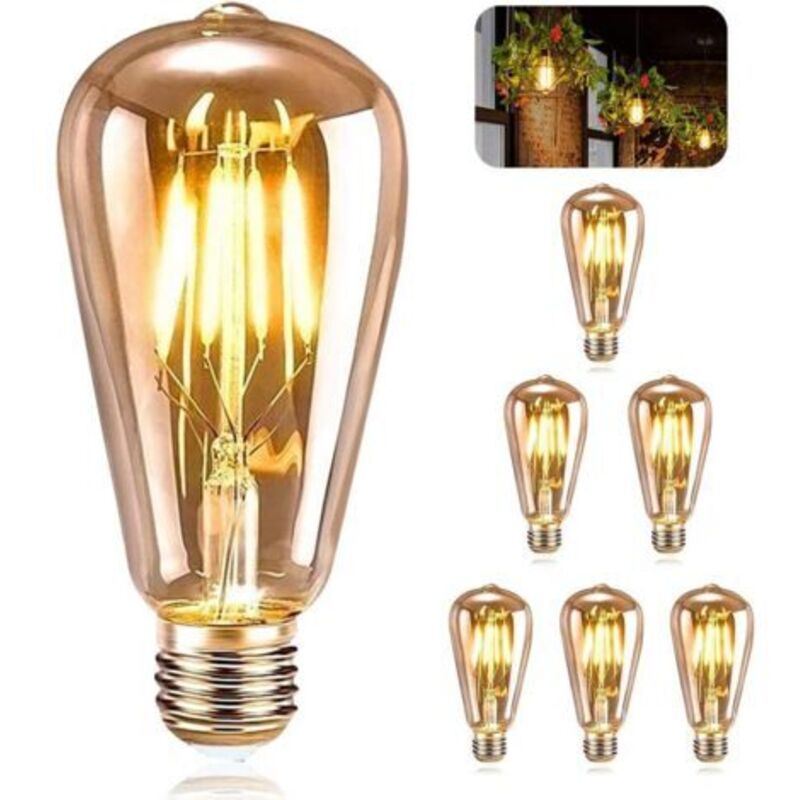 E27 Vintage Glühbirne, 6 Stück, Led E27 St64 Dekolampe Retro Edison Vintage Antik 4w Warmweiß Filament Für Restaurant Café Bar Glühlampen