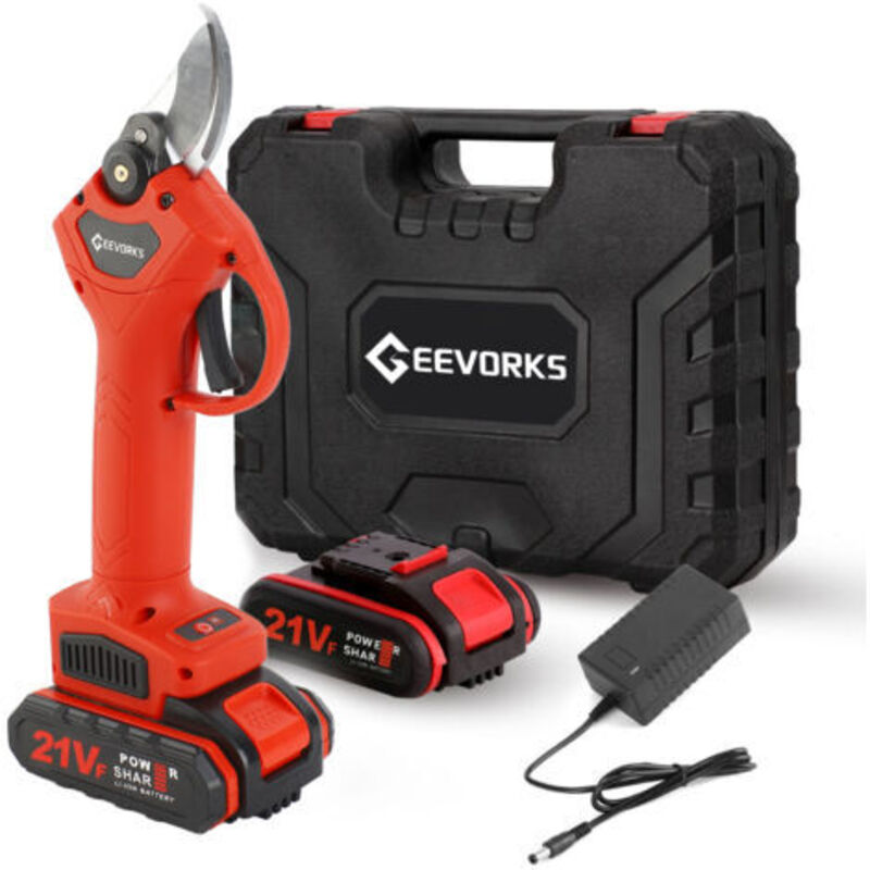 Elektrische Gartenschere 21 V, Rot, Ohne Filter, 2 Batterien