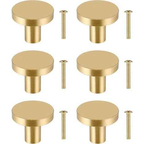 6er-pack Runde Möbelknöpfe Aus Massivem Messing, Schubladenknöpfe, Kleiderschrank, Schranktür, Gold, Mit 6 Schrauben.
