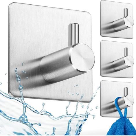 Badezimmerhaken, 4 Stück, Selbstklebende Haken Aus Edelstahl 304 Für Badezimmer, Schlafzimmer, Küche, Haken Über Der Tür Zum Aufhängen Von Mänteln Und Handtüchern, Silberfarben